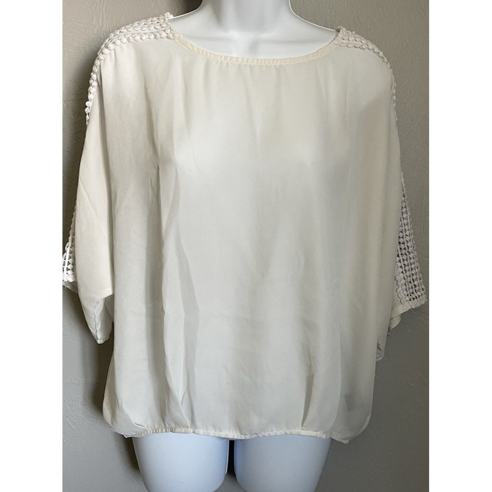 KADENCE Blouse Top Short Sleeve Womens Small White Loose Fitting Sheer Shirt